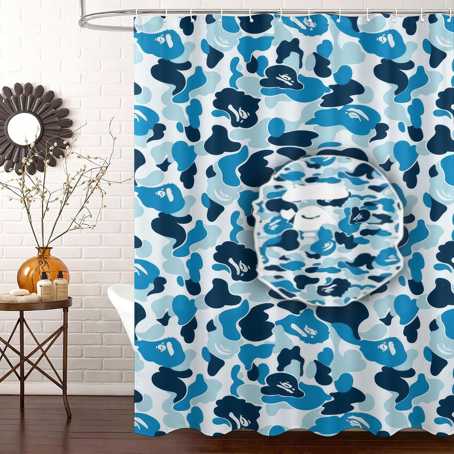 Waterproof Fabric Decorative Shower Curtain With Hooks, Featuring A Camouflage Ape Head Print. Made Of Waterproof And Mildew-Resistant Polyester/Peva, Suitable For Bathroom Decoration For Teenagers And Children. Machine Washable Bathroom Shower Curtains.