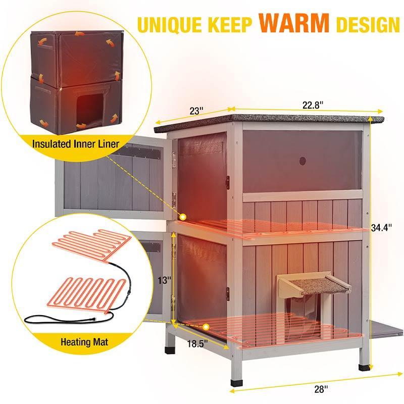 Aivituvin-Heated/Insulated Two-Storey Cat House for Winter | Warm Liner InsideHeated Cat House,Feral Cat Shelter