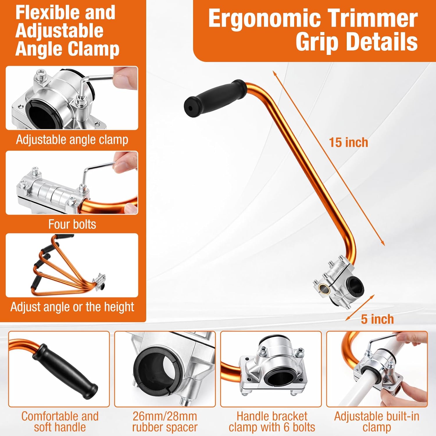 String Trimmer Handle Extension & Strap Kit, Universal Grass Trimmer Grip Attachment for Lawn Care, Saver Landscaping Edger Tool(Orange) String Trimmer Handle Extension & Strap Kit, Universal Grass Trimmer Grip Attachment for Lawn Care, Saver Landscaping Edger Tool(Orange)