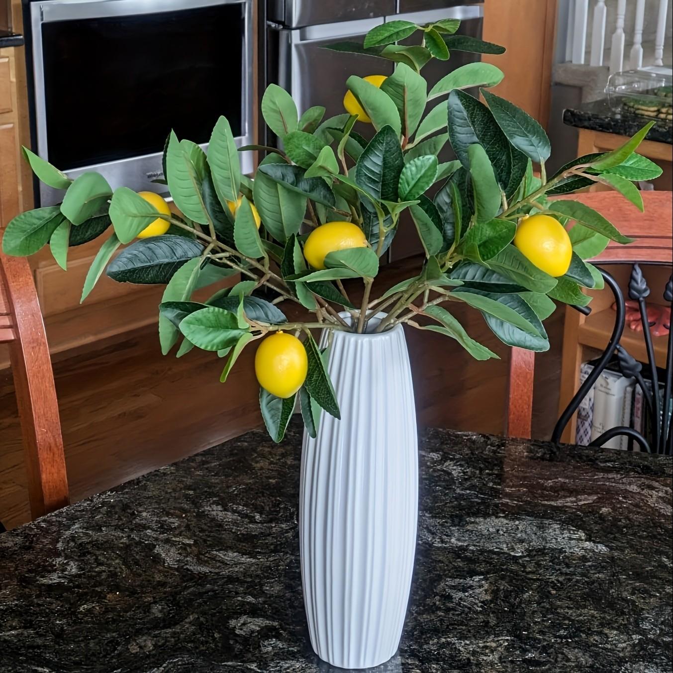 Realistic Lemon Branch Set, Single Stem with 6 Lemons, Fresh Spring Decor, Home Décor, Wedding, Party, Kitchen Table, Vase Arrangement, Fake Plant Ornament