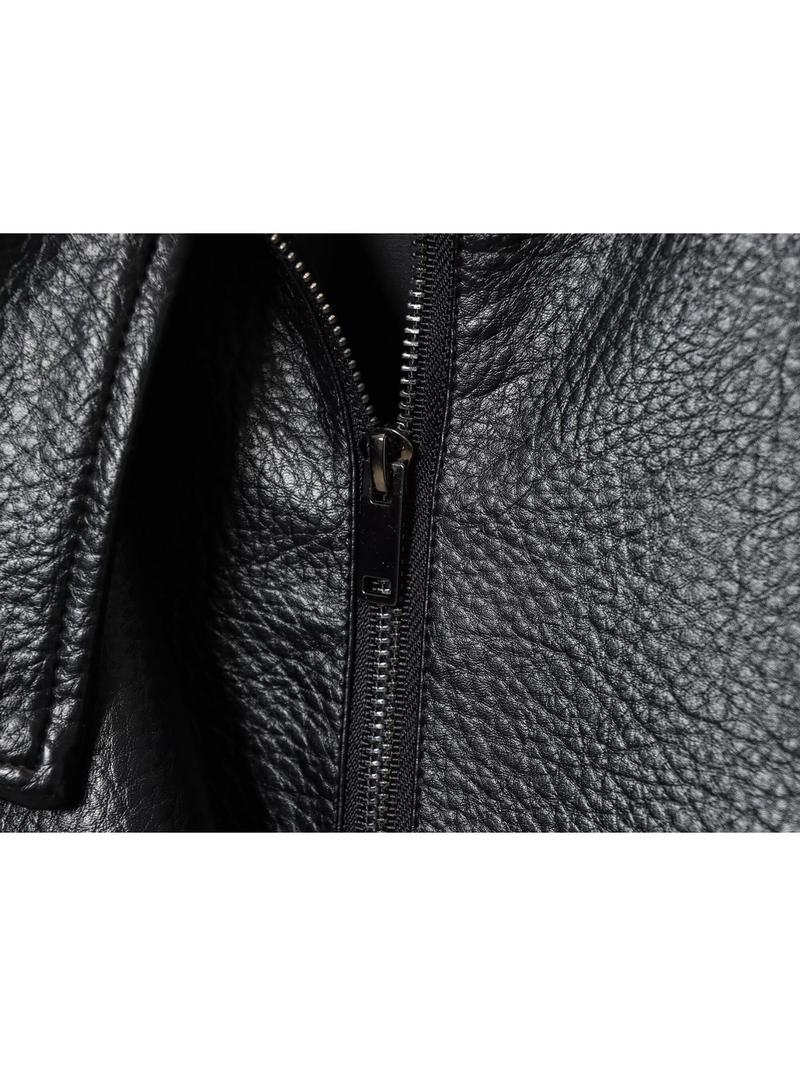 Women's Fashion Lychee-Grain PU Leather Jacket, European and American Style Biker Jackets for Autumn and Winter
