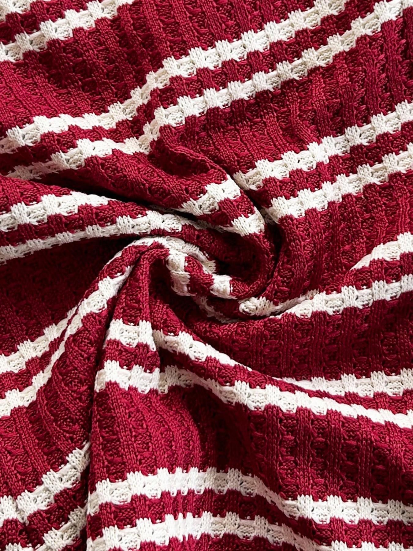 Vintage Red Striped Swimwear Set, Flounce Top & High Waist Bottoms For Summer Getaways & Casual Poolside Outings, Swimsuit Sets