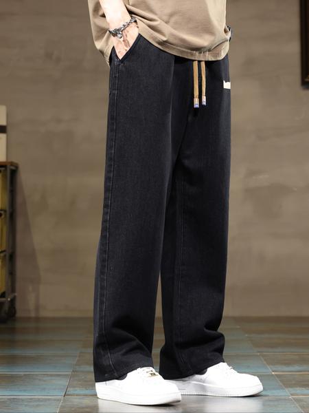 Men's Loose-Fit Relaxed Boot Cut Elastic Waist Denim Jeans, Casual Style All-Season Pants, Moderate Fabric Thickening, Comfortable & Versatile Wear Pants