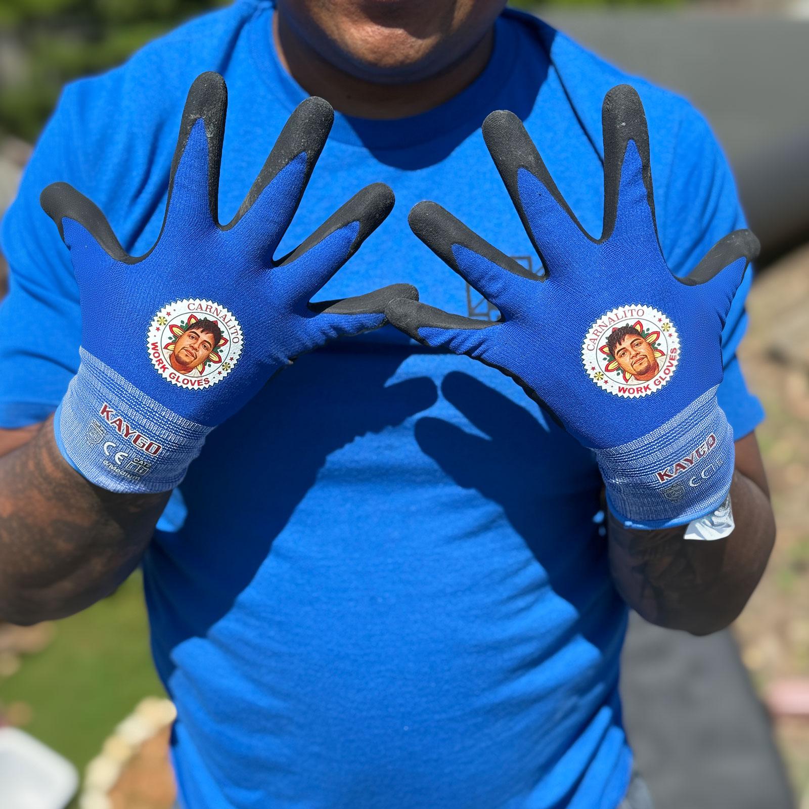 KAYGO x PV Roofer Safety Work Gloves - Blue Seamless Nylon MicroFoam Nitrile Grip for Roofing Construction General Use CE Certified EN388 4131