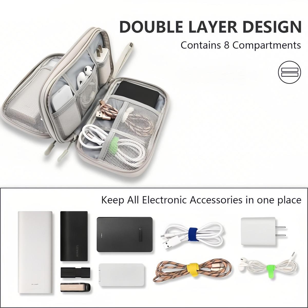 Waterproof Double Layer Travel Cable Organizer Bag, Portable All-in-One Electronic Accessory Carry Case for Cord Charger Phone Earphones, Unisex Travel Essential