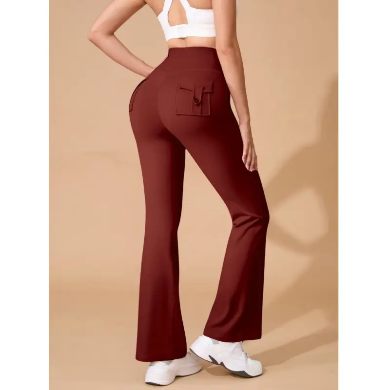 Burgundy polyester straight-leg pants