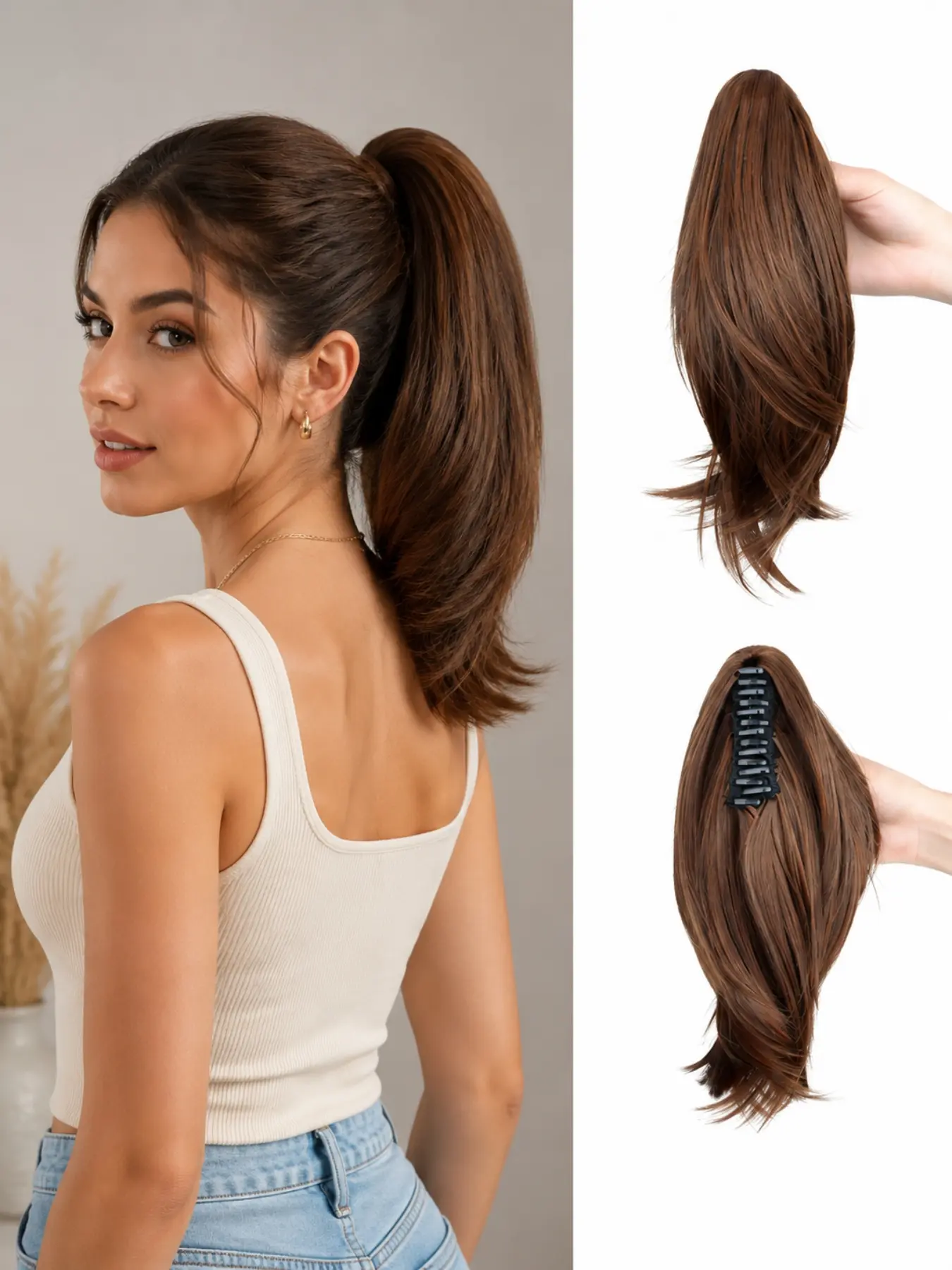 10 Inch Wavy Claw Clip Ponytail Extension, Short Synthetic Hairpiece for Women, Natural Blend Curly Ponytail, Quick Clip In Hair Extension for Daily Styling