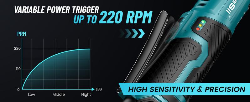 SEESII 3/8" Extended Cordless Ratchet Wrench – 40 Ft-lbs Torque, 6" Long Neck, 220RPM | 2x 2.0Ah Batteries + Fast Charger, 7 Sockets | Ideal for Car Repairs, DIY & Mechanics, Black Friday Deals