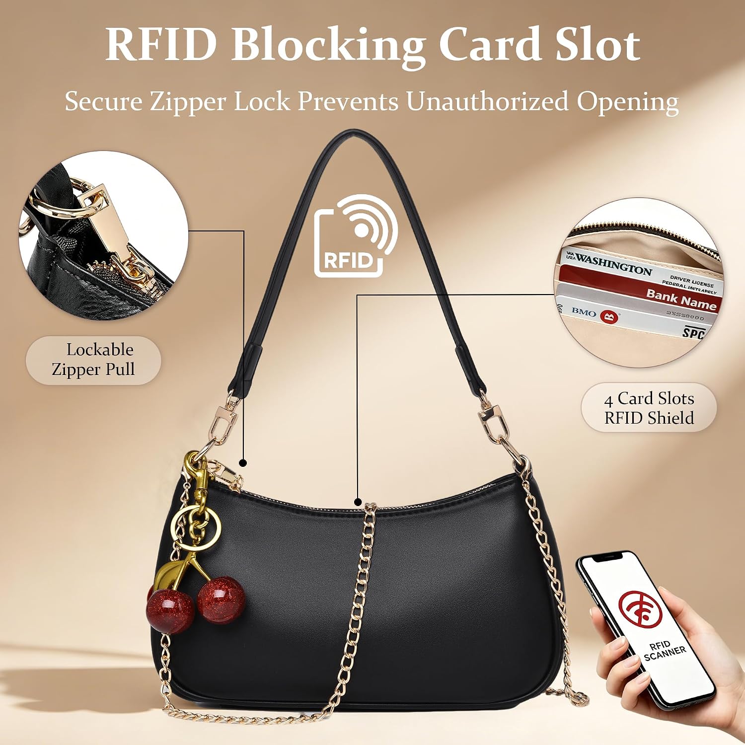 Bag for Women Cute Underarm Cherry Purse Retro Clutch Hobo Handbag Small Crossbody Bags