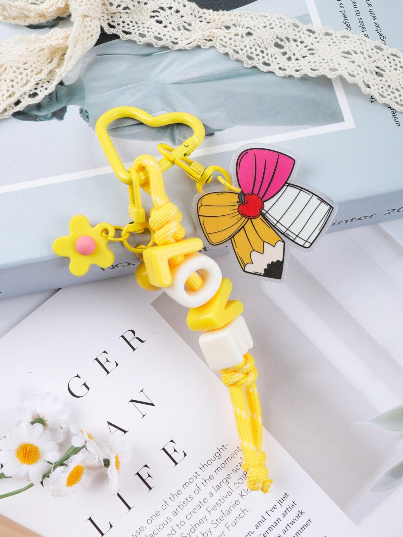1pc Love Bow Bell Keychain, Acrylic Colorful Letter Keyring, Personalized Name Gift for Birthday Christmas Valentine's Day