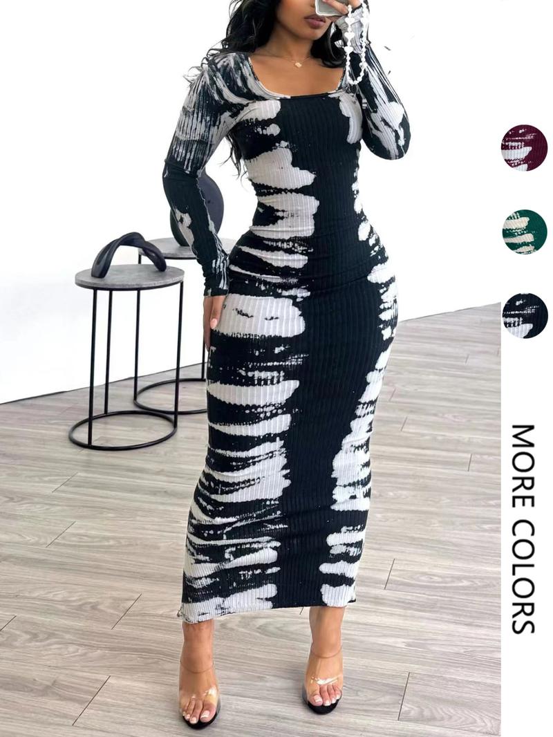 Women's Colorblock Long Dress, Casual Fashion Long Sleeve Dress for Daily Outdoor Wear, Women Dress for Spring