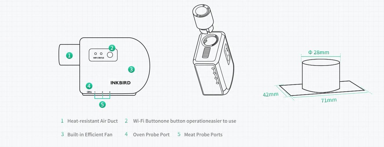Inkbird barbecue thermostat, 1 WIFI meat thermometer, automatic smoking fan controller with 4 probes, temperature alarm, kitchen tools, ISC-027BW