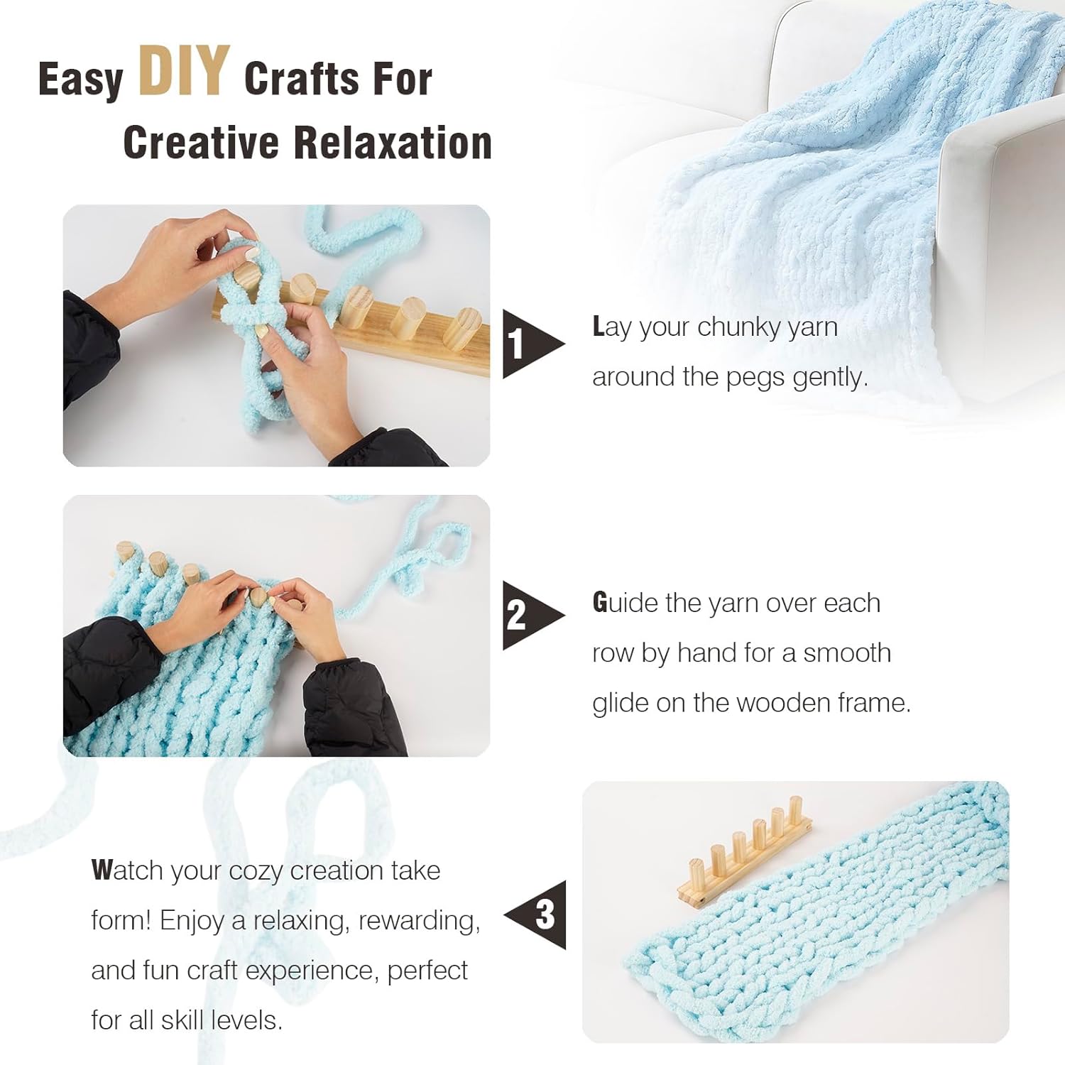 52'' Chunky Blanket Loom Knitting Loom, Chunky Yarn Kits for Beginners Making Blankets, Adjustable  Chunky Yarn Loom, Hand Knitting Kit for DIY Large Blanket, DIY Frame for Bulky Yarn Projects