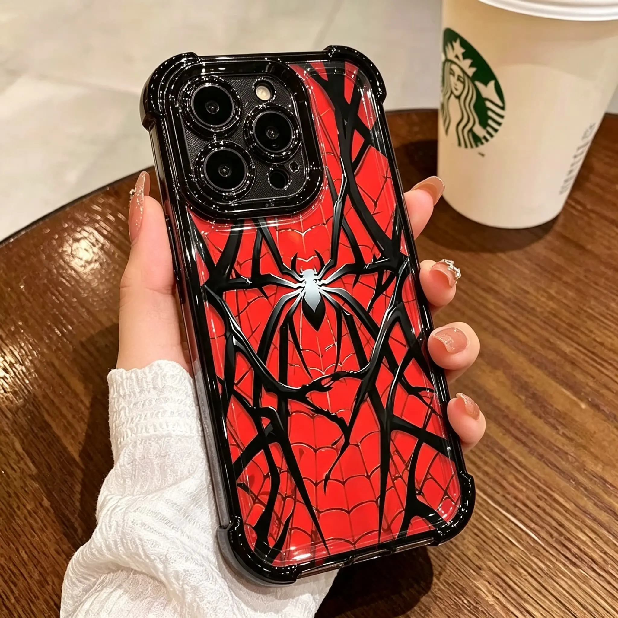 Cool Red Black Spider‑Man Web Pattern Phone Case, Shockproof Bumper Protective Case For iPhone, Trendy Aesthetic Graphic Phone Cover For Men Boys