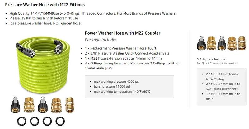 POHIR Pressure Washer Hose 50FT*1/4, Kink Free 4000 PSI Power Washer Hose M22 14/15mm Thread Compatible, Flexible Extension Hose for Cleaning Jobs