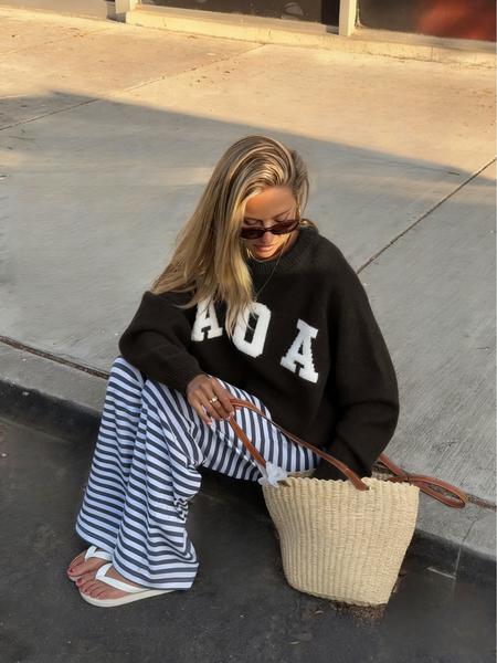 Women's American Vintage Style Letter Print Sweater, Casual Slouchy Knitwear, Suitable for Spring/Autumn/Winter Seasons