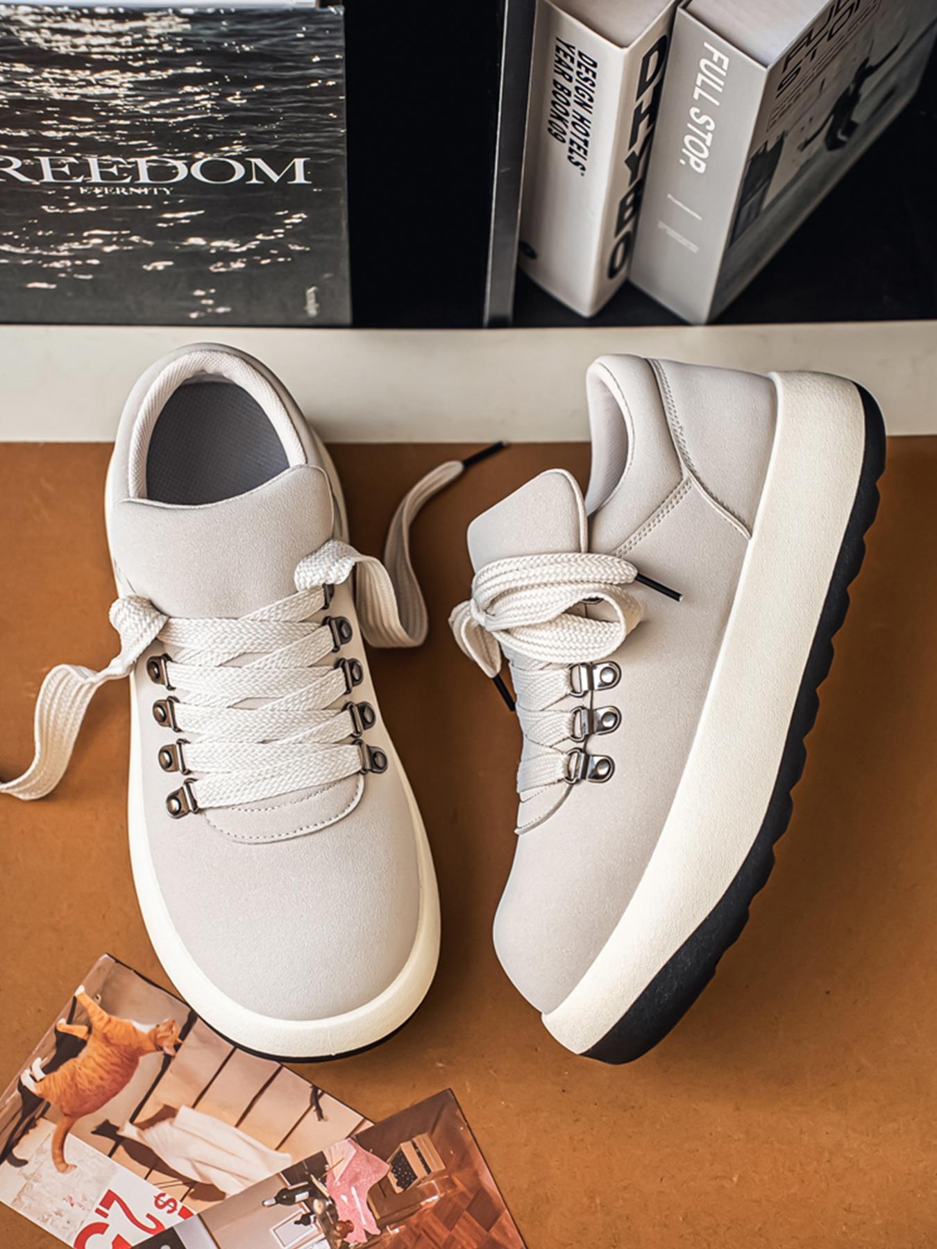 Men's Black-White Color-Block Ugly Cute Big Head Platform Shoes: Soft Anti-Slip + Height-Increasing Versatile, Daily Outfit Trendy Shoes