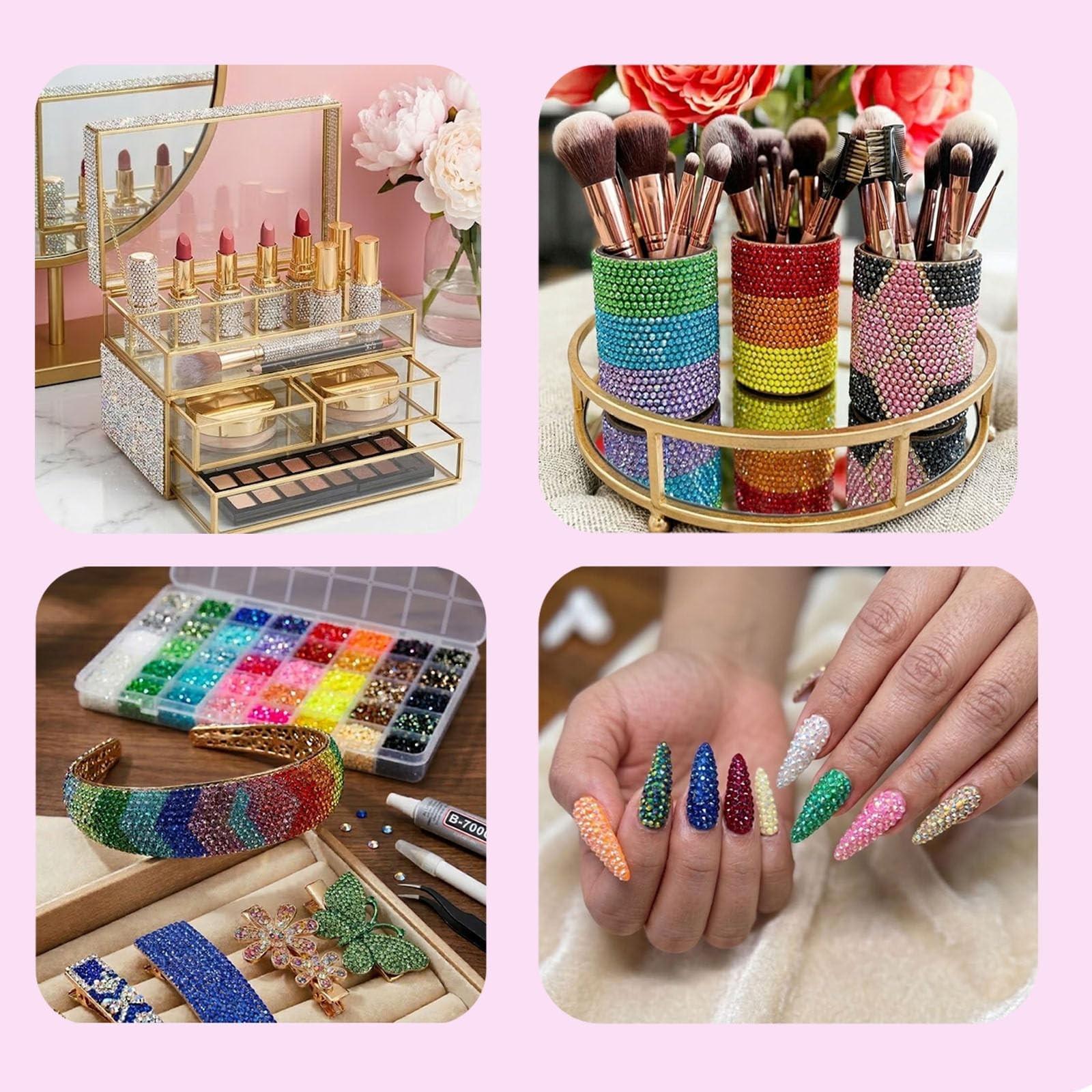 1Set Sparkling Silver Flatback Semi-circular Nail Rhinestone Bedazzling Kit 3/4/5mm -New Creative 72 Colors Resin Nails Gems Diamond Art DIY Nails Tumblers Hairs Accessories Bling Rhinestone Decoration
