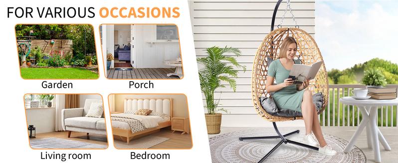 Hanging Egg Chair with Stand – Handwoven Rattan Patio Swing with Cushion, 350lb Capacity – Indoor/Outdoor Chic for Patio, Garden & Poolside Hanging Egg Chair with Stand – Handwoven Rattan Patio Swing with Cushion, 350lb Capacity – Indoor/Outdoor Chic for Patio, Garden & Poolside