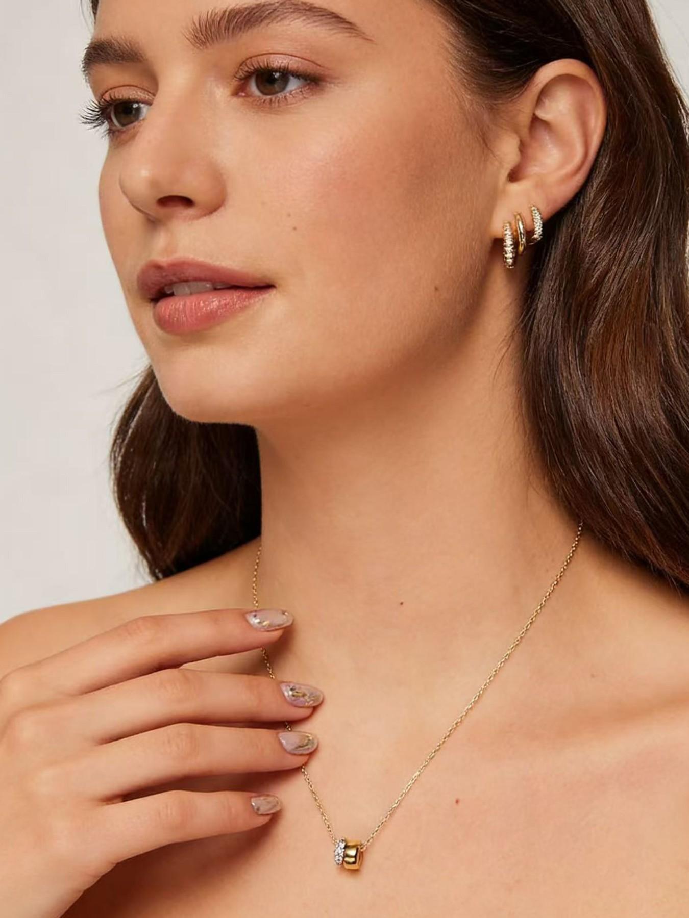 Necklace for Women, Two Distinct Rondelle Pendants with Cubic Zirconia, Sliding Chain Pendant, Trendy Fashion Jewelry