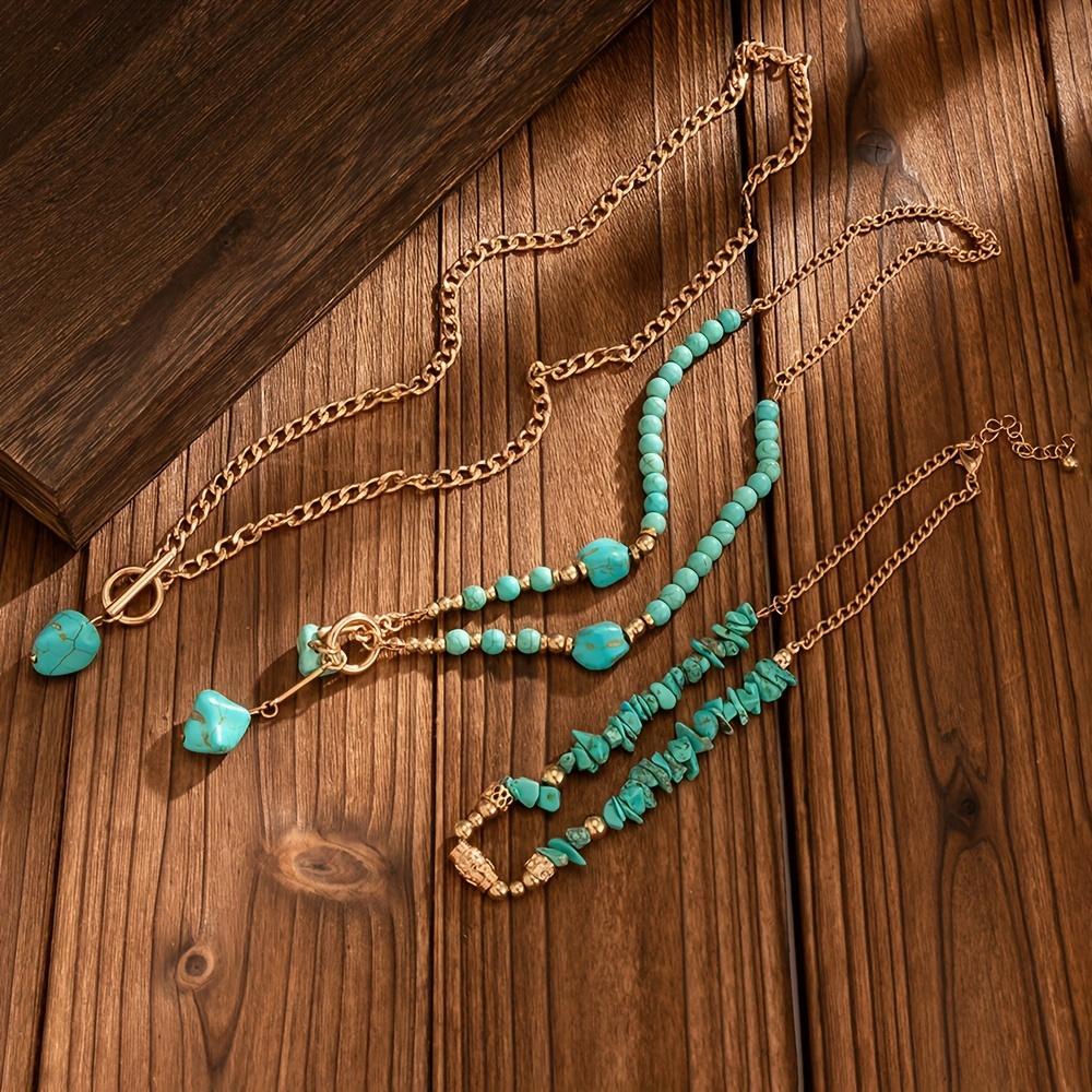 Women's 3-Piece Stackable Layered Necklaces, Bohemian Jewelry with Synthetic Turquoise Synthetic Gemstone Alloy Beads, Evening Party Daily Wear Birthday Gift