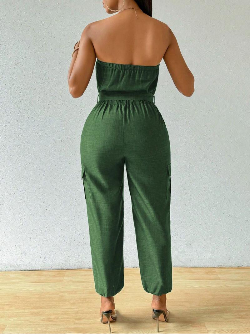 Women's Solid   Belted  Tube Jumpsuit, Casual  Jumpsuit for Summer, Women's Jumpsuit for Daily Wear