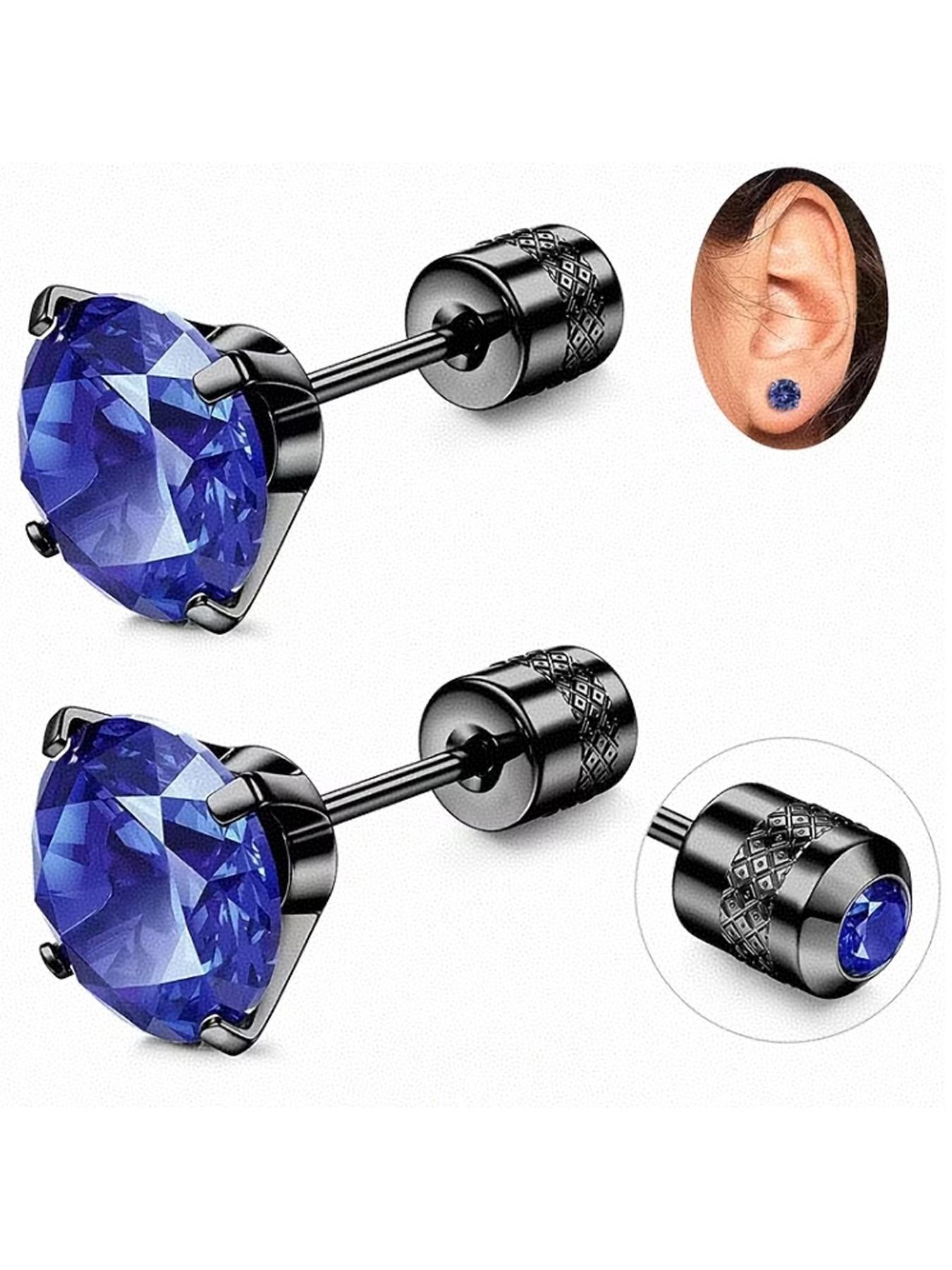 2 Pcs 316 Stainless Steel Threaded Clasp Earrings, Unisex Cubic Zirconia Studs, Daily Wear, Multiple Colors Available