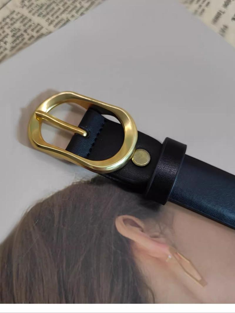 Women's PU Belt, Solid Color Strap and Alloy Buckle, Fashionable Classic Accessory, Suitable for Daily Use, All Seasons