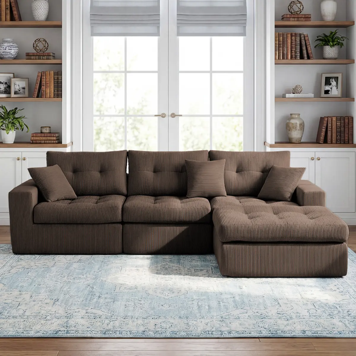 137.8" Modular Sectional Couch - White Bubble Velvet Upholstered Cloud Sofa, 28.7" Deep Seat, Foam & Pocket Spring Support, No-Assembly 4-Seat Couches for Apartment Living Room