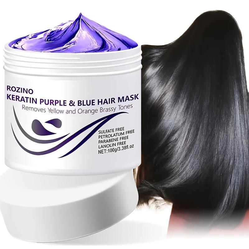ROZINO Keratin Purple & Blue Hair Mask: Targeted Removal of Yellow and Orange Brassy Tones reusable extensions