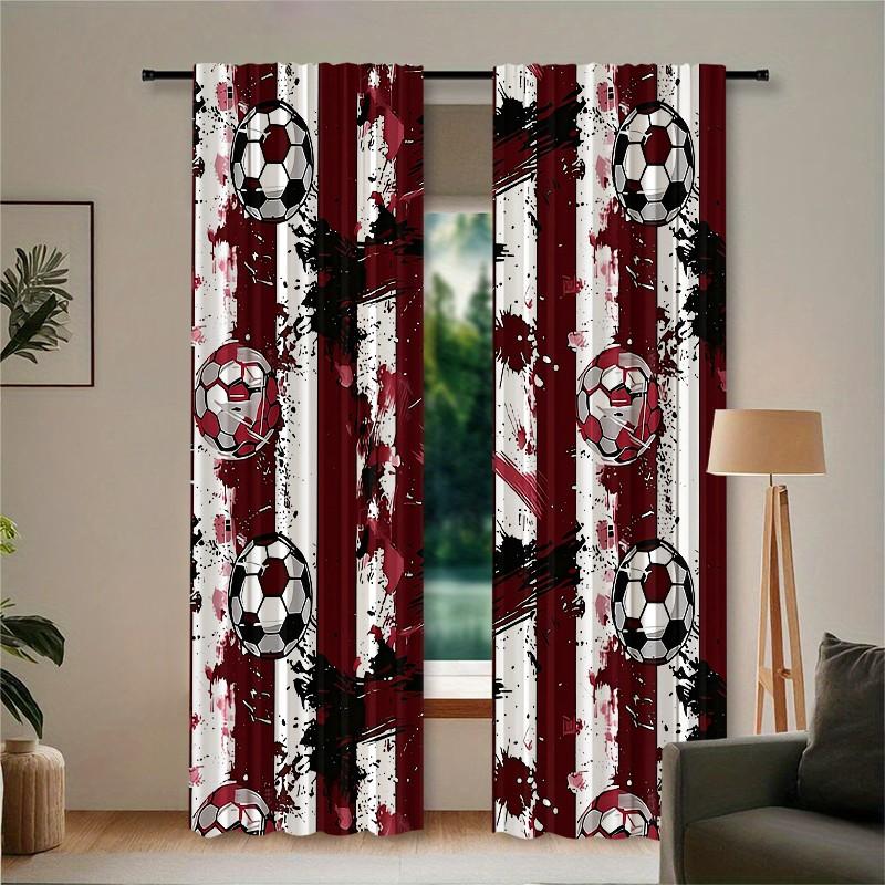 2 pieces of football-themed cartoon patterned curtains, made of polyester with semi-transparent texture, machine washable, suitable for bedrooms, living rooms and home decoration.