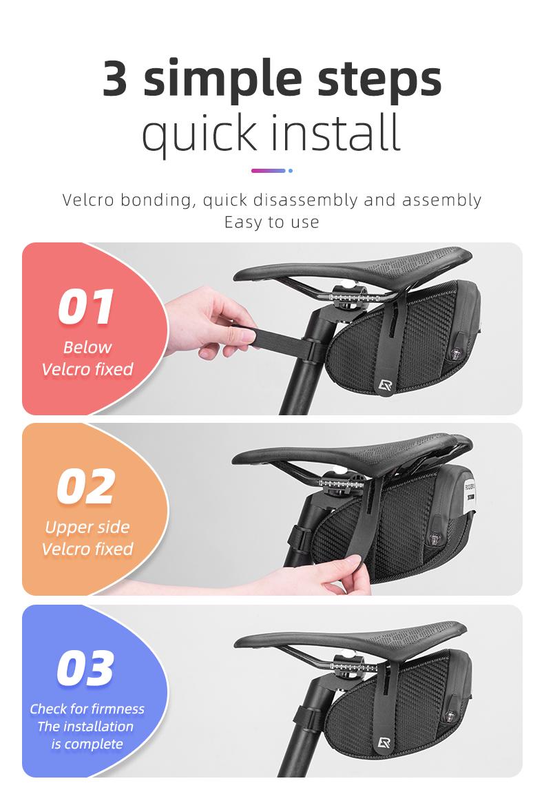 ROCKBROS Bike Saddle Bag, Bike Bag Under Seat, Strap-on Cycling Wedge Pack, Bike Seat Storage Bag for Mountain Road Bikes, 0.75L