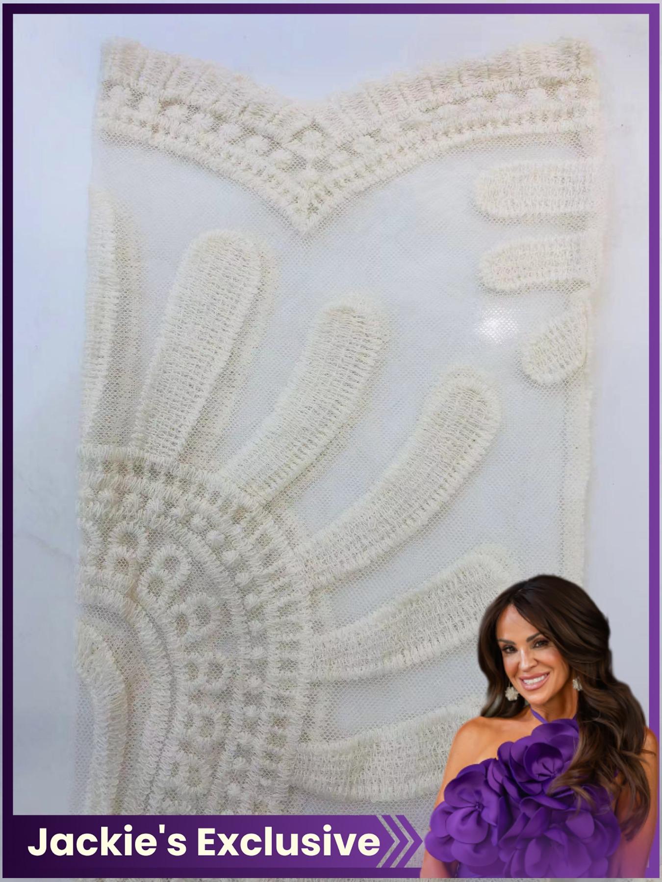 【Jackie's Exclusive】Women's Floral Embroidery Semi-Sheer Scallop Trim Cover-Up, Casual Long Sleeve Round Neck Design, Perfect for Beach Vacations & All-Season Wear