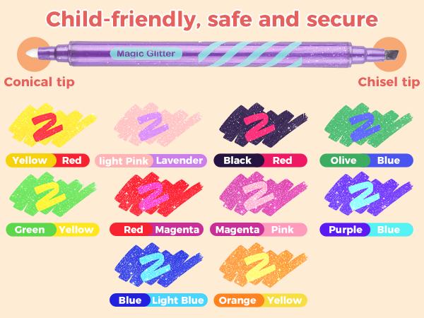 JoyCat 10 Color Changing Highlighter Pens, Dual Tip Magic Markers, Assorted Fluorescent Colors for Art Journaling, Note Taking, School Office Supplies