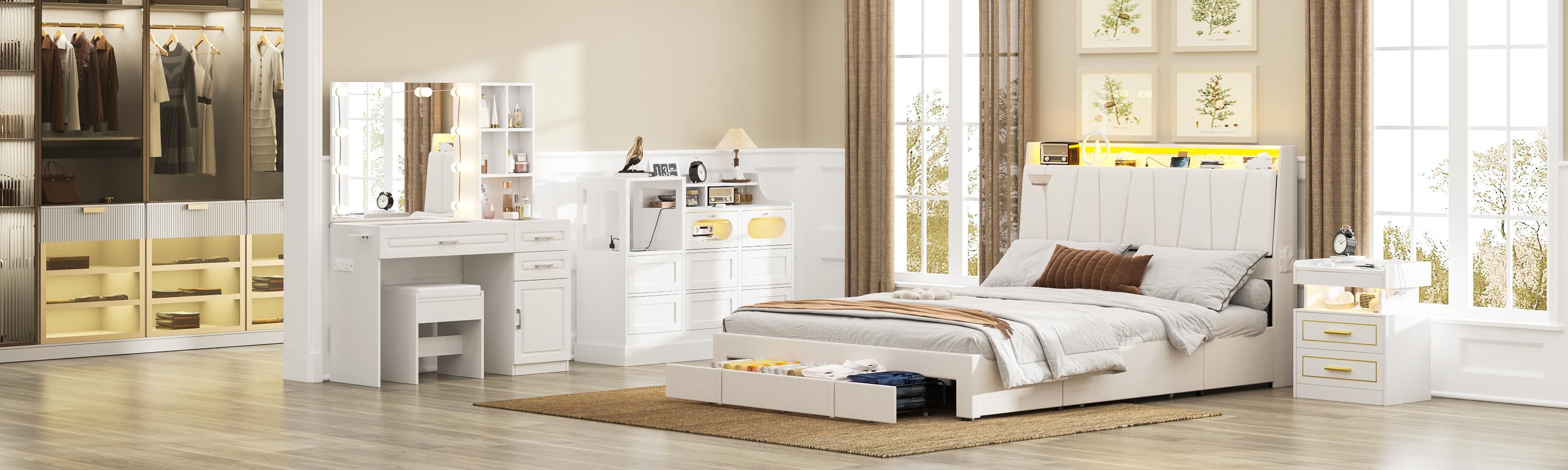 Vabches Vanity Desk Large Vanity Table With Glass Top And Lots Storage