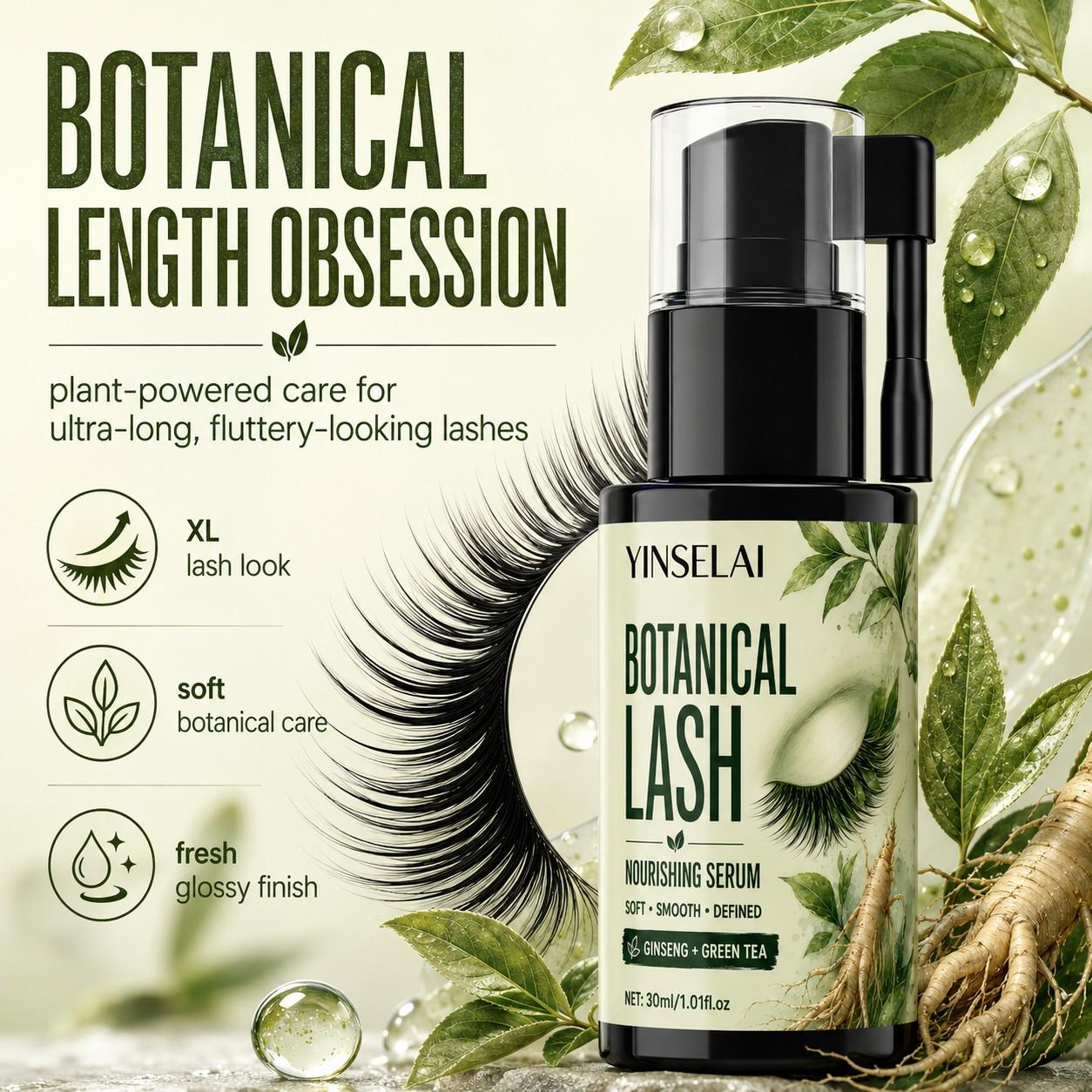 Plant-Based Lash Care Solution, Ginseng Tea Lash Thickening Serum, Nourishes Weak Lashes, Natural Long and Bright Lashes, Longer Looking Lashes, Daily Use
