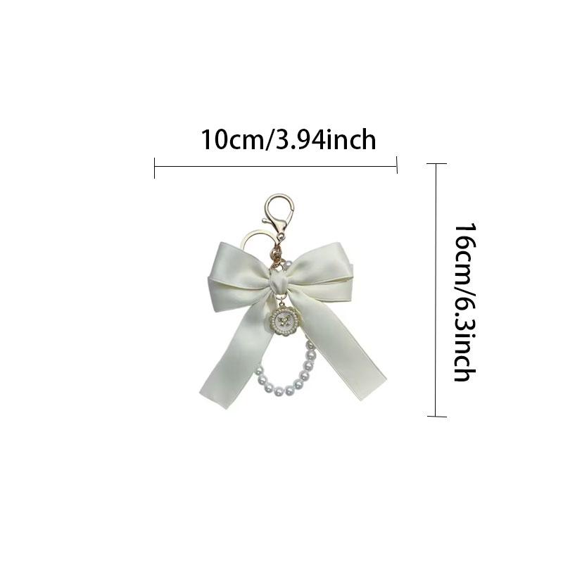 Creative Bow, Pearl Chain Keychain, Women's Fashion Bag Pendant, Car Keychain, Phone case chain, Personalized Ribbon Necktie, Fashionable Alloy Keychain