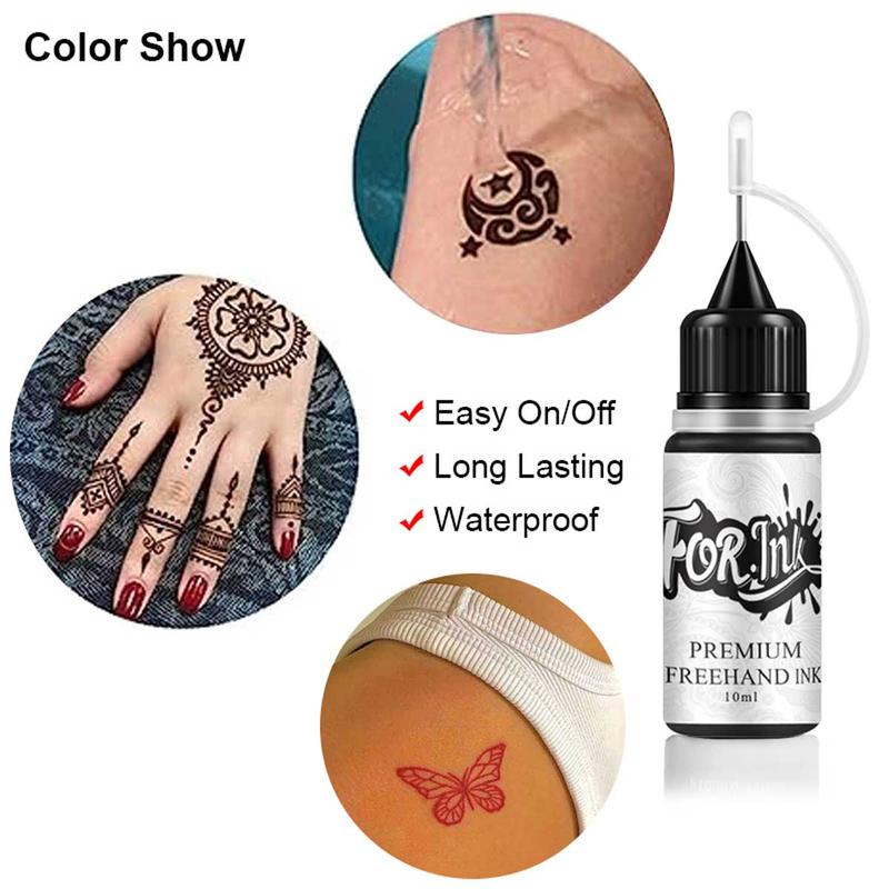 Temporary Tattoo Ink Set, 3 Bottles Hand-Drawn Tattoo Ink & 6 Hollow Template Stickers, Henna Stencil, Body Art, Party, Halloween, Graduation, Beach Vacation Temporary Tattoo Ink Set, 3 Bottles Hand-Drawn Tattoo Ink & 6 Hollow Template Stickers, Henna Stencil, Body Art, Party, Halloween, Graduation, Beach Vacation