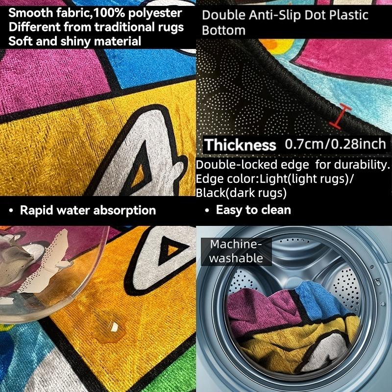 Neon Game Rectangular Carpet: HD Pattern, Double Lock Edge, Washable. Ideal for Bedroom, Living Room & Bathroom. Colorful Game Controller Design, Cartoon Print, Cyberpunk Style. 1pc for Gamers, Xmas Decor, Video Game Rug, Gaming Rugs