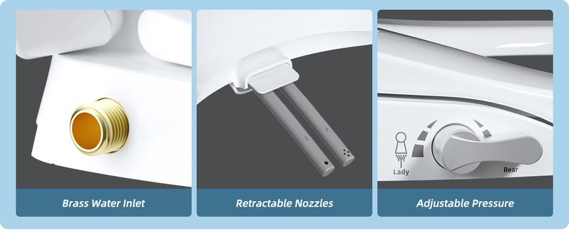 Hibbent Elongated Bidet Toilet Seat with Slow Close, Non-Electric Bidet Attachment for Toilet Seat with Dual Nozzle, Bidet Sprayer with Adjustable Self-Cleaning Nozzles