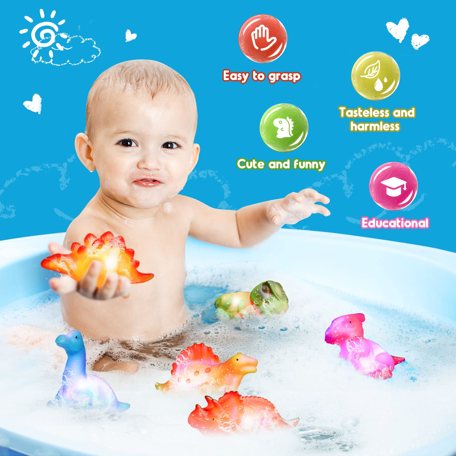 6/8/12 PCS Mermaid Light Up Bath Toy for Toddler , No Hole, Bath Toys for Kids Ages 4-8, Make Fun Bath-Time Gifts for Birthdays, Easter. Ideal for Use in The Shower, Bathtub, or Swimming Pool.