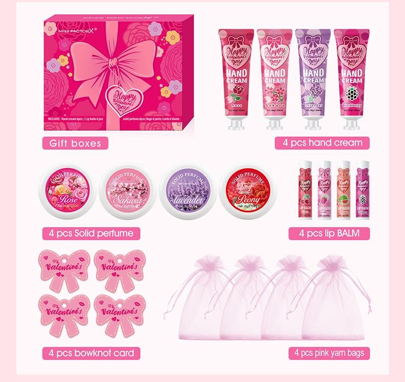 Valentine's Day Perfect Gift Bundle Gift Set 20pcs Box Wedding Bulk Thank You Gifts Lip Balm Hand Cream Perfume Bag Bow Card Unique Gift for Colleagues Friends Women