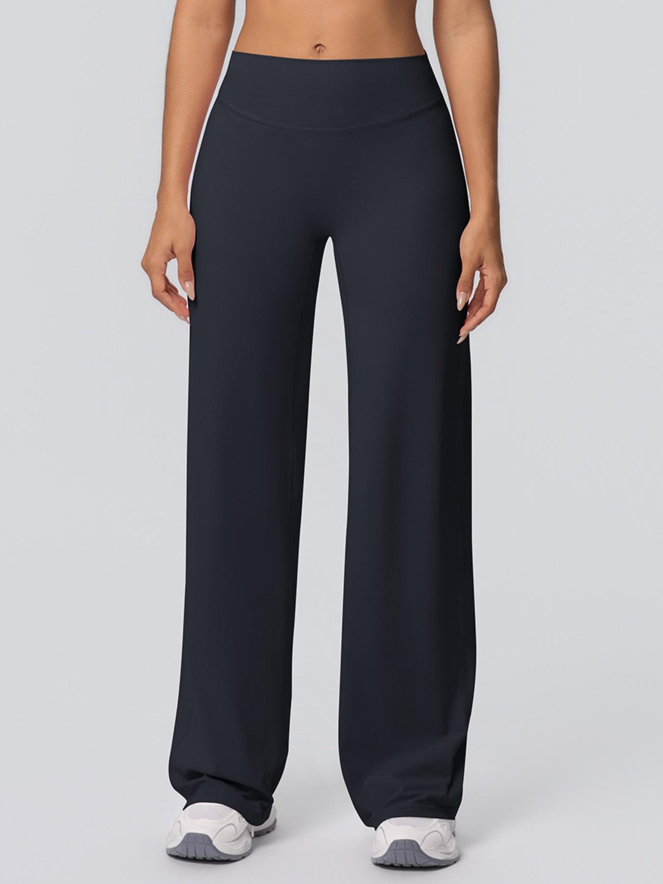 Women's High Waist Wide Leg Yoga Pants, Peach Butt Long Straight Leg Workout Pilates Fitness Quick-Dry Gym Wear, Polyester + Elastane, Athleisure Pants