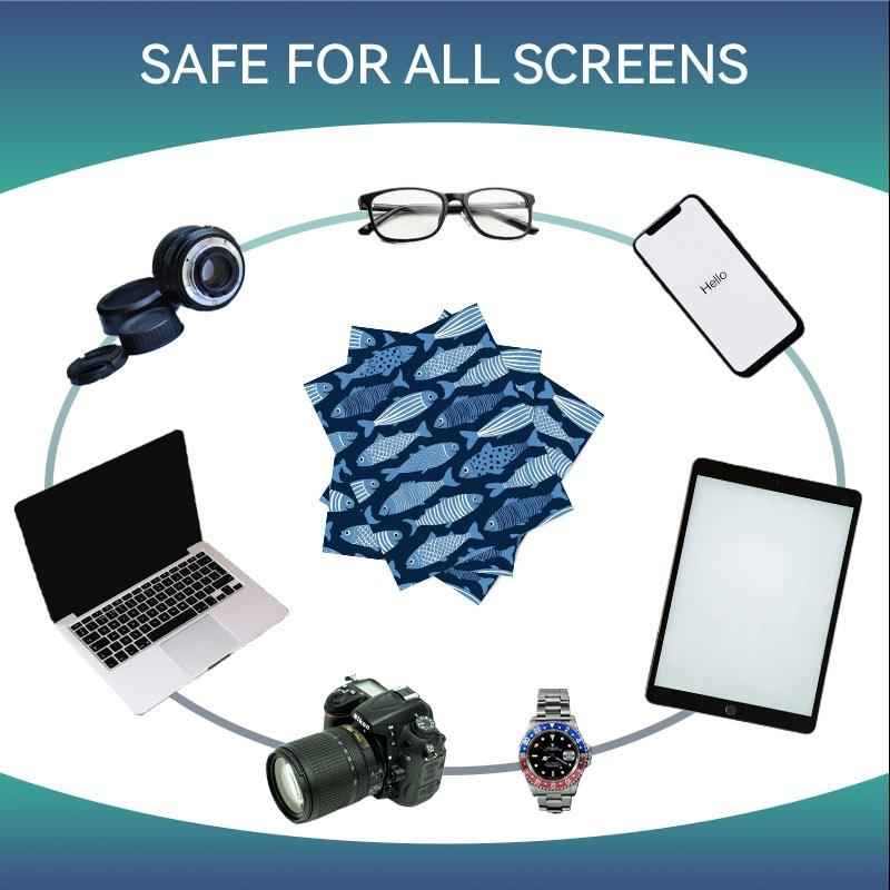1/3/6/14pcs Blue Fish Pattern Cleaning Cloth, Multi - Specs Single - Side, For Camera/Glasses Lenses, Home & Photography Use, Soft Microfiber Material, Efficient Cleaning, Decorative Design
