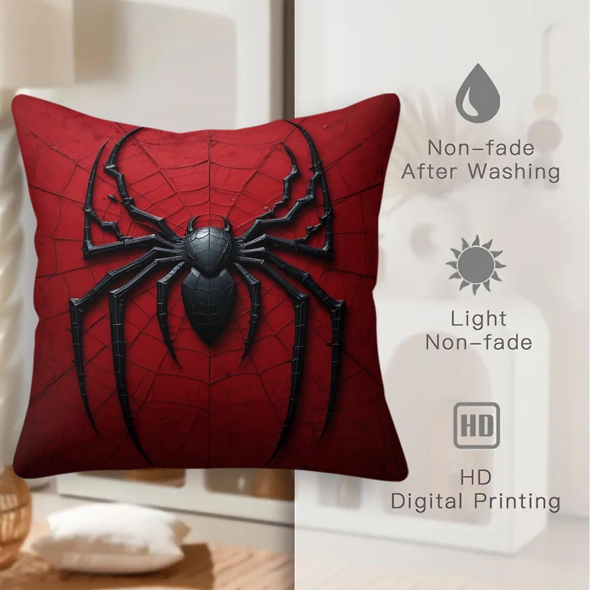 Dark Superhero Themed Throw Pillow with Inner Cushion, 45cm Square, with A 3D Black Spider Web Pattern Throw Pillow,Soft Comfortable Decor for Bedroom & Sofa, Warm and Soothing Soft Furnishings.