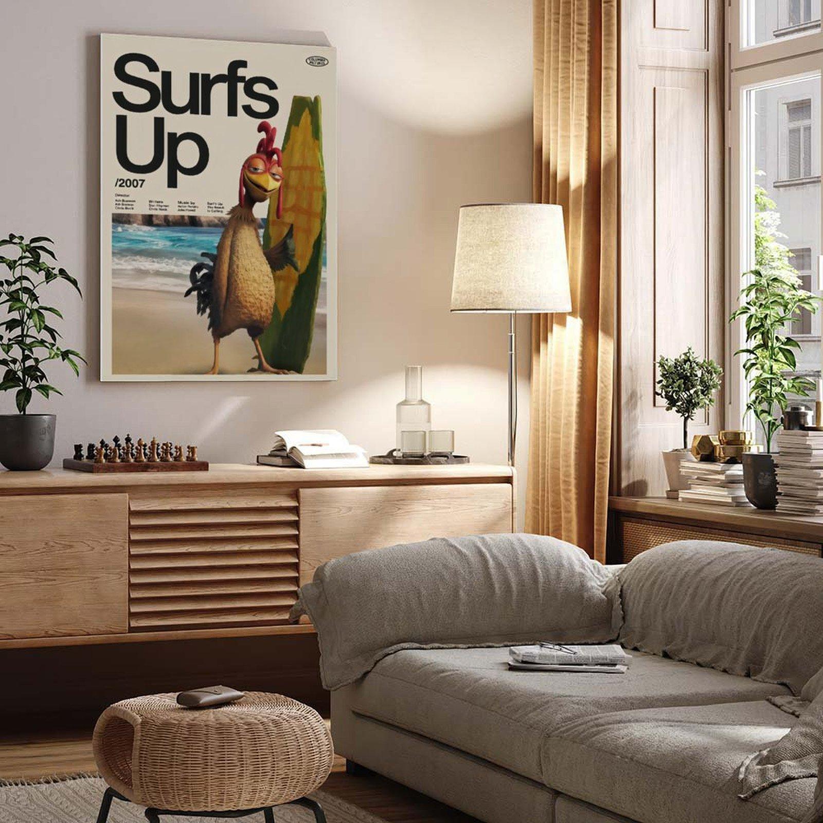 Surfs Up Chicken Joe Print Premium Artwork Film Poster Wall Decor for Room, Canvas Wall Art, Animated Movie Poster, Surfing Character Print, Kids Bedroom Decor, Beach Room Decor, Dorm Wall Art, Gift for Movie Fans