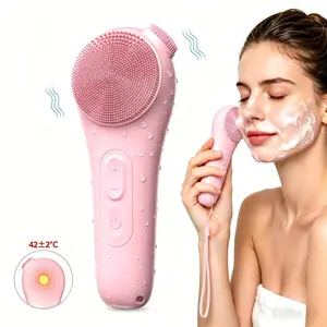 【Mosnami】Facial Cleansing Brush, Rechargeable Electric Silicone Face Scrubber with Nose Brush & Lanyard, Vibrating and Heating Facial Cleansing Massager, Skin Care Deep Cleansing Waterproof Face Brush for Men and Women Summer Gift
