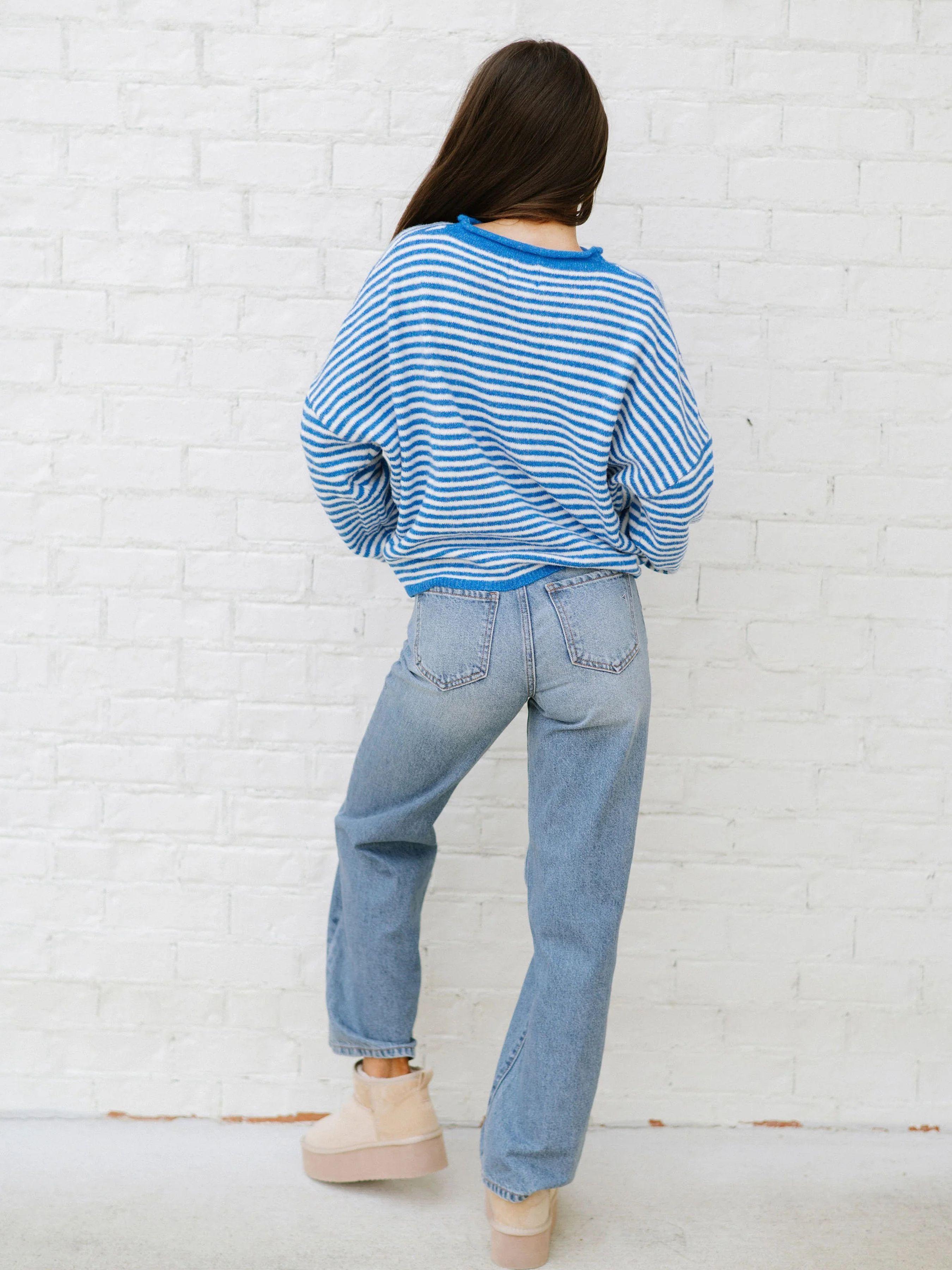 Women's Striped Casual Long Sleeve Loose Knit Sweater, Tops, Lightweight Fall & Winter Fashion, Button Front Open Front Design