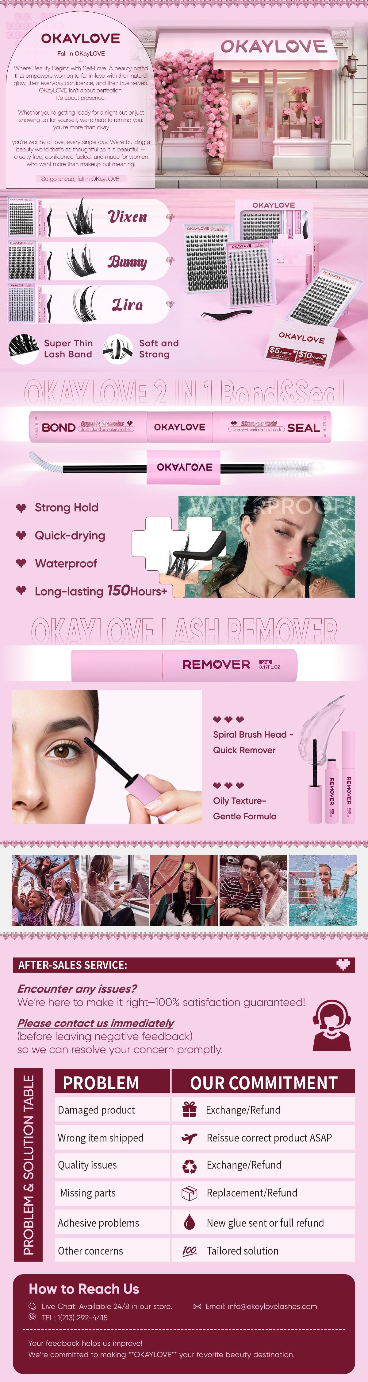 OKAYLOVE Bunny Lash CLusters Kit, Okaylovelashes Manga Lash Extension with Waterproof Long-lasting Lash Bond and Seal,Tweezers and Remover for DIY Eyelash at Home Easily, Natural Makeup Girl Gifts