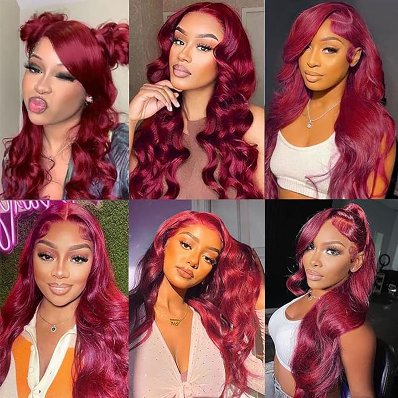 Tahikie 99j Burgundy 13x6 Colored Body Wave 13x6 HD Lace Frontal Wigs  For Women